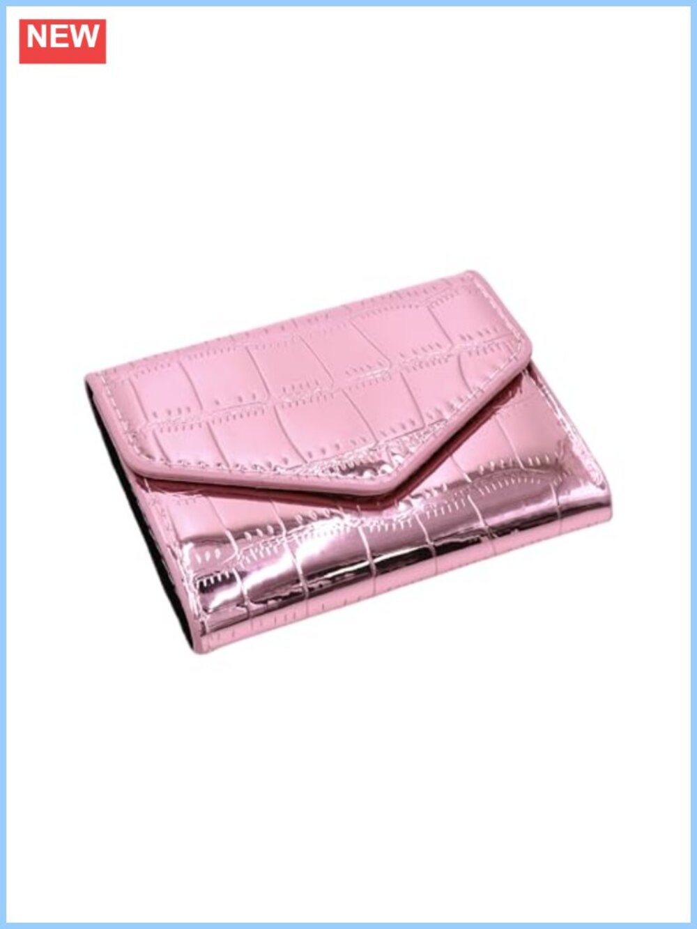 Shiny Metallic Small Wallet Crocodile Pattern Faux Leather Slim Card Holder